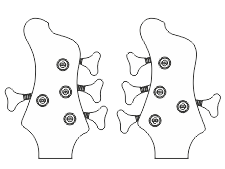 Dwustronny układ stroików na główce czterostrunowej gitary basowej