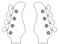 Układ stroików na główce gitary basowej - 4 stroiki umieszczone w jednej linii